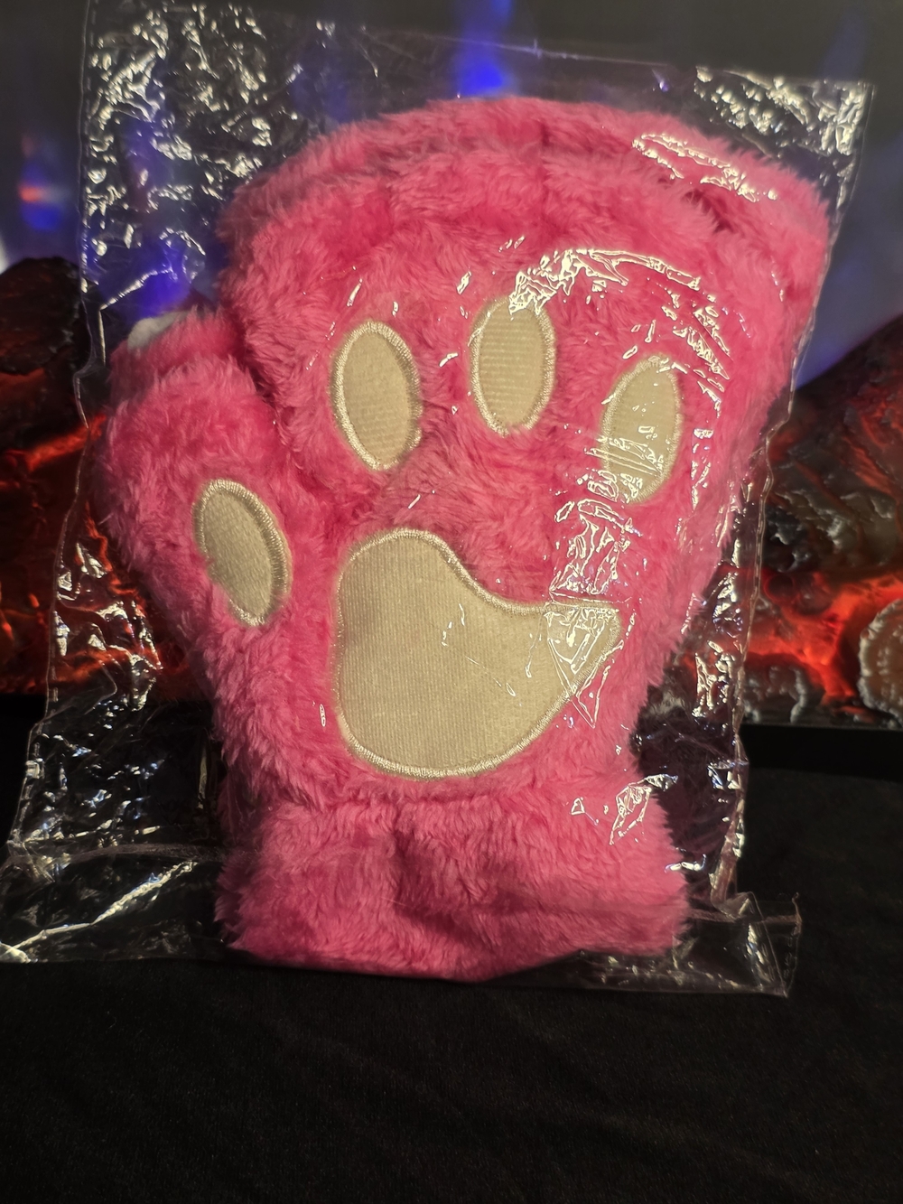 Pink Plush Paw Gloves - Fuzzy Fingerless Mitts